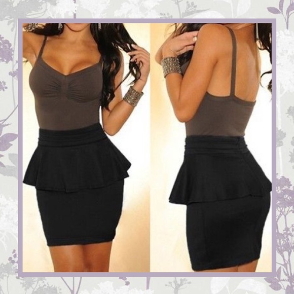 🌸 MINI SKIRT RUFFLE BODYCON PENCIL PLAIN LADY BLACK PETITE SMALL SHORT LITTLE - Picture 1 of 4